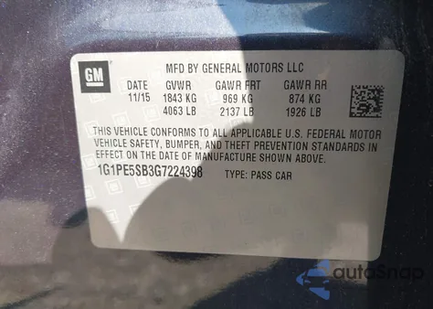 2016 Chevrolet Cruze Limited 1Lt Auto z USA, uszkodzony, nr VIN 1G1PE5SB3G7224398